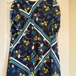 Floral Navy Dress with Yellow Accents Puff Sleeves